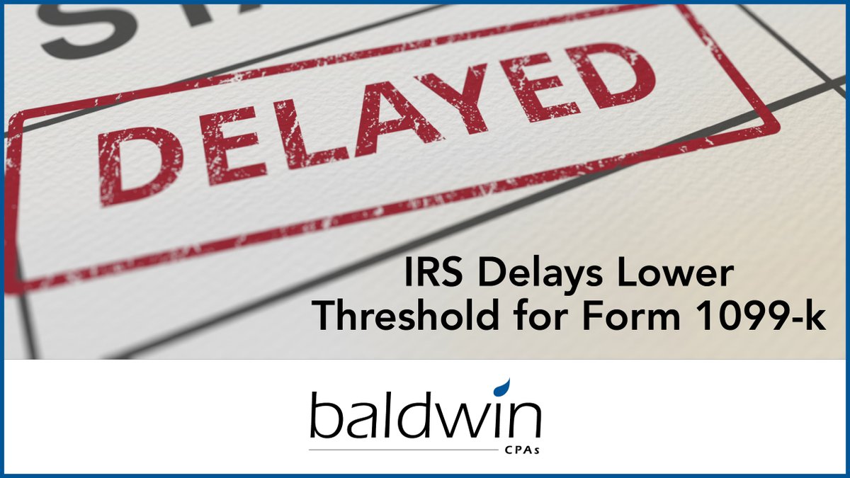 The IRS recently announced that it has delayed the release of the new lower reporting threshold for form 1099-k.  #form1099k