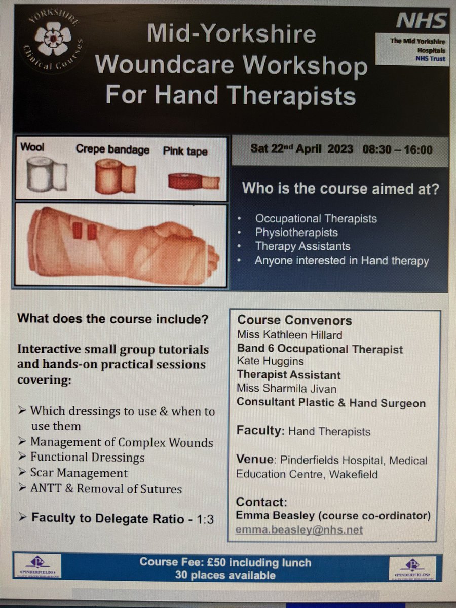 Calling all Therapists with an interest in wound care of the upper limb. Come and join our experienced and enthusiastic hand therapists on this wound care course. Open to registrant and non registrants.