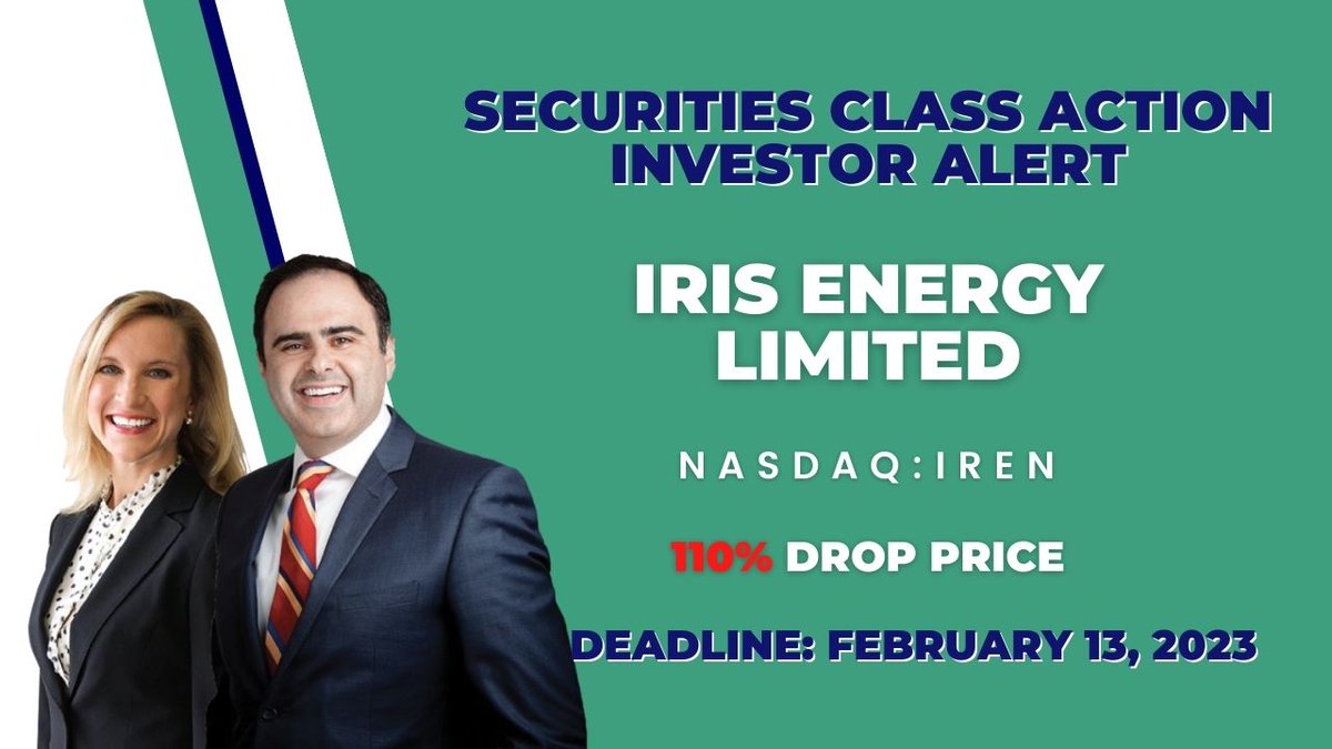 MergerAlerts's tweet image. Iris Energy Limited Securities Class Action Lawsuit $IREN

Deadline Next Week February 13, 2023, Learn More 👉 bit.ly/IrisEnergy-IRE…

#NASDAQ #NasdaqListed #InvestorAlerts #stocks #stockmarketnews #StocksInNews #NYSE #investing