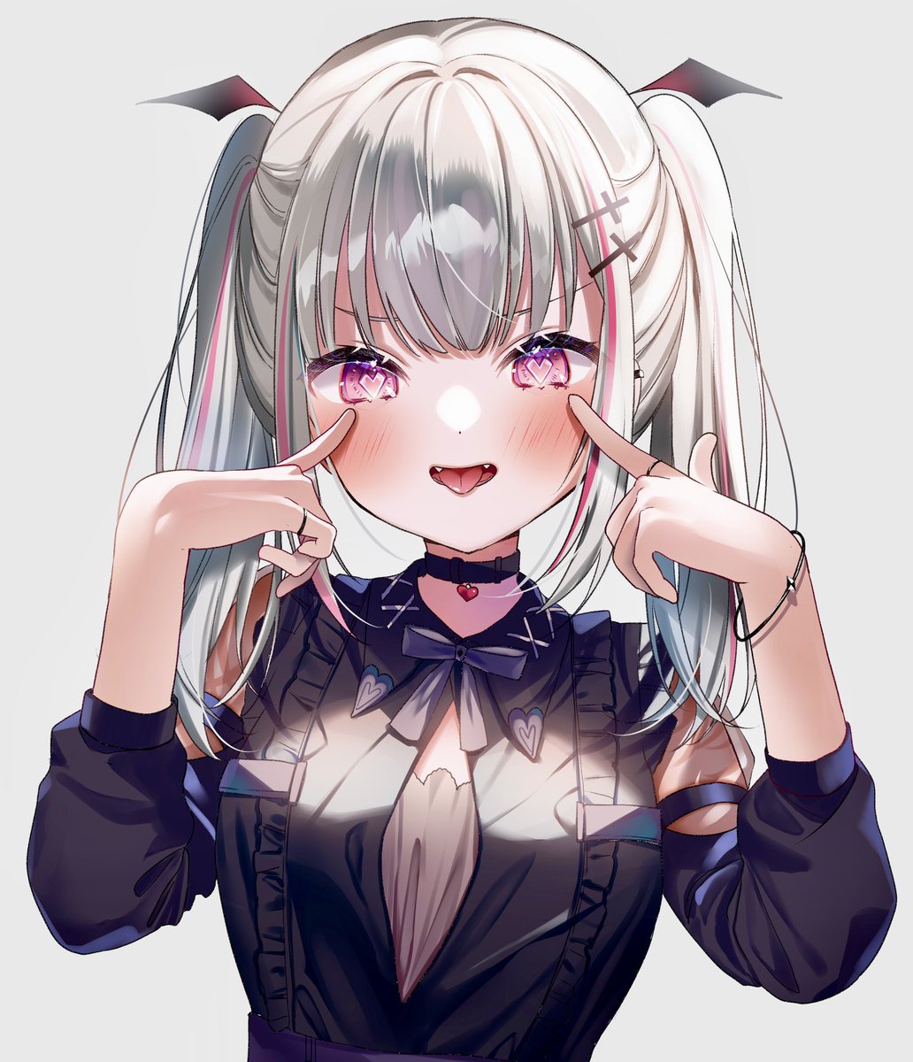 1girl solo twintails streaked hair tongue fangs hair ornament  illustration images