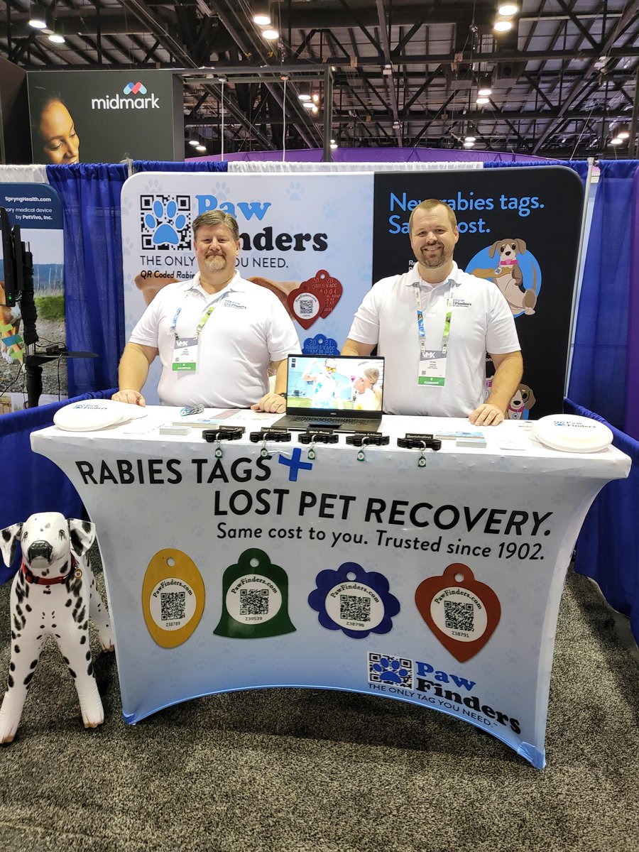 Paw_Finders's tweet photo. Who is having a blast at #VMX2023?! If you haven't yet, stop by our booth 3419.  Test out our Paw Finders rabies tags for yourself to see how easy it is to get a lost pet home. #RabiesTags #LostPetRecovery #PawFinders https://t.co/PsMBWTqULz