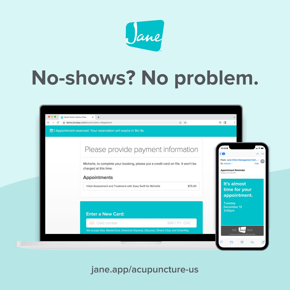 No-shows got you (and your revenue) down? Jane can help! 📈

Jane is an all-in-one practice management software that makes it easy to book, schedule, chart, bill, get paid, and reduce and manage no-shows.

Get to know <a href="/JaneRunsClinics/">Jane</a> better at jane.app/acupuncture-us.