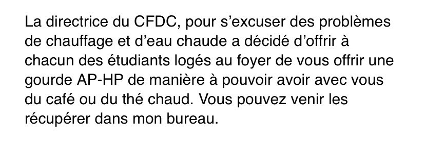 othiliemtdn's tweet photo. On a pas de chauffage ni d’eau chaude depuis 2 semaines, on meurt de froid toute la journée et l’@APHP, plutôt que d’offrir le loyer de janvier, offre une GOURDE ??? https://t.co/FnyDlnC75E