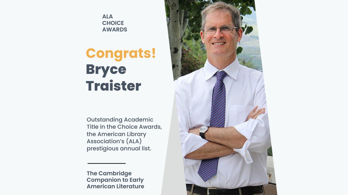 EcsUbco's tweet photo. The 2021 Cambridge Companion to Early American Literature edited by Bryce Traister has won a 2022 ALA Choice "Outstanding Academic Title" Award.
Congratulations, Bryce!
#americanlit #cambridge #ubco #ala #choiceaward #americanliterature #americanstudies #english #publication https://t.co/JwJ05U0aHY