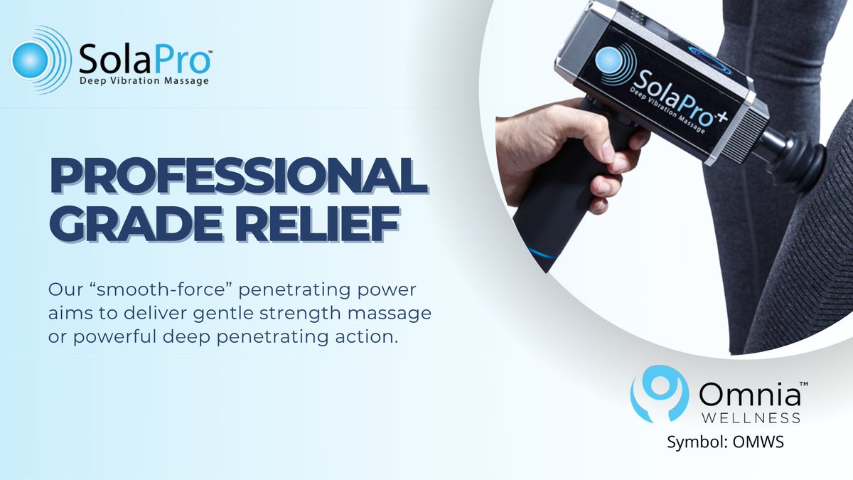 Omnia_Wellness's tweet photo. Professional Grade Relief.

SolaPro's “smooth-force” penetrating power can deliver gentle strength massage or powerful deep penetrating action.

Get yours today: https://t.co/Rz0B1RreKr $OMWS #Wellness #Healing #Selfcare #Health #Healing https://t.co/Z3zFCUaMSn