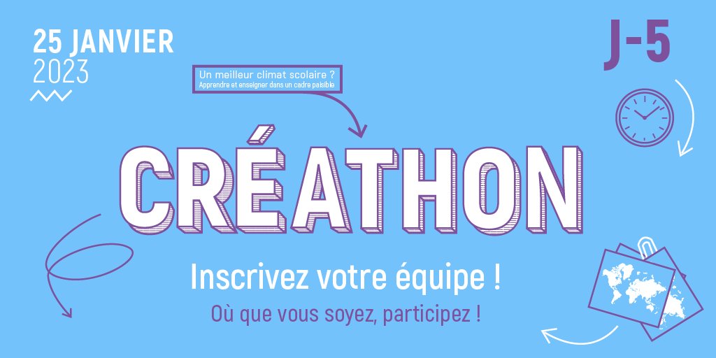 Usages_TICE's tweet photo. J-5 avant la clôture des inscriptions du #Créathon2023⏱️Il n'y a plus qu'une chose à faire, trouver 2 à 4 personnes avec qui vous allez faire émerger les plus belles idées 💡 le 25 janvier prochain 🗓️ et inscrire cette équipe ici👇
 https://t.co/UaxCvGWkWK https://t.co/tdqkymEB6S
