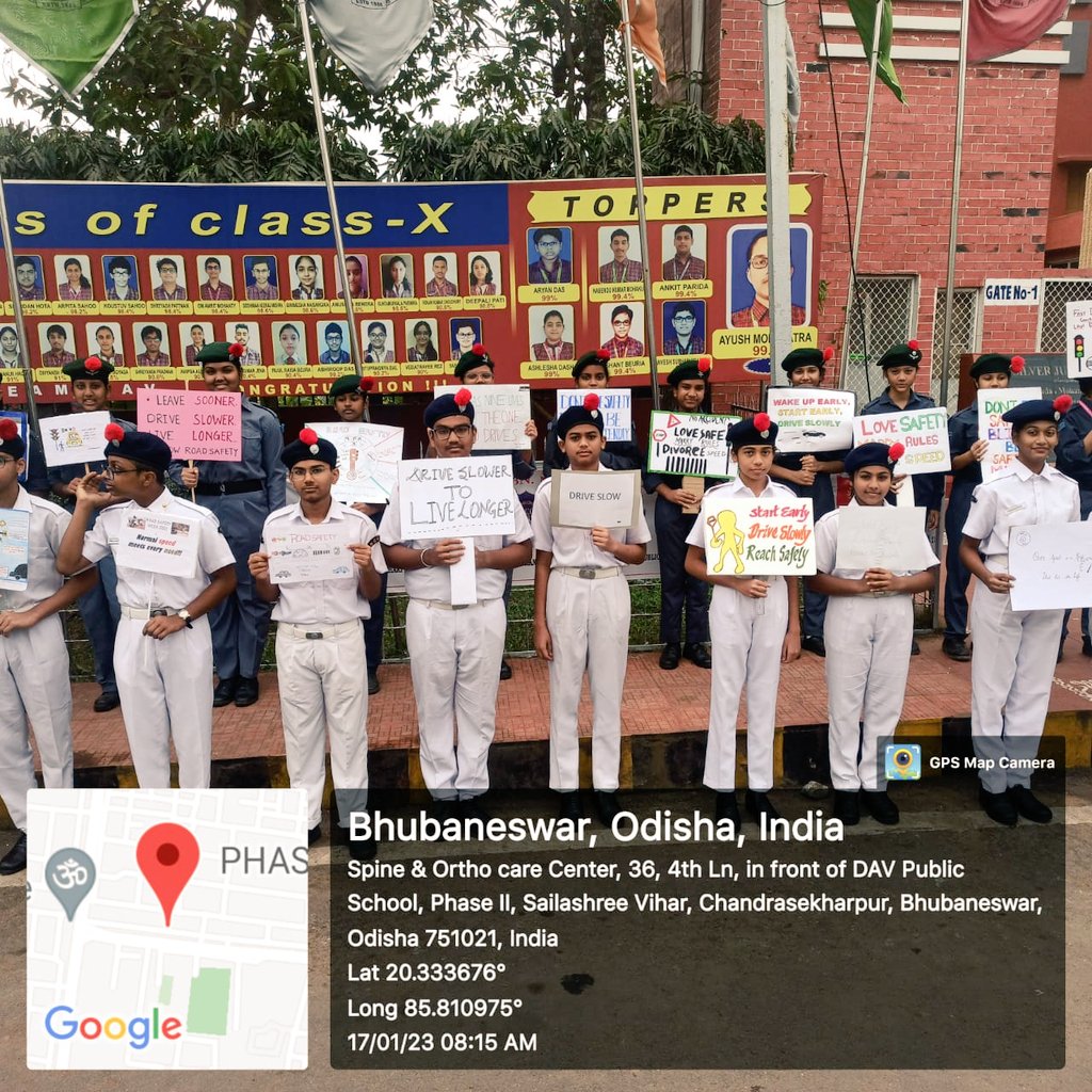 sibarinku's tweet photo. "Drive Carefully , to Live Life Joyfully."

40 cadets (JD &amp; JW) of DAV Chandrasekharpur,BBSR have observed Road Safety Week on 17 Jan 23 .
@utkalpride 
@kalinga_sagar 
@HQ_DG_NCC https://t.co/C2fupAopJG