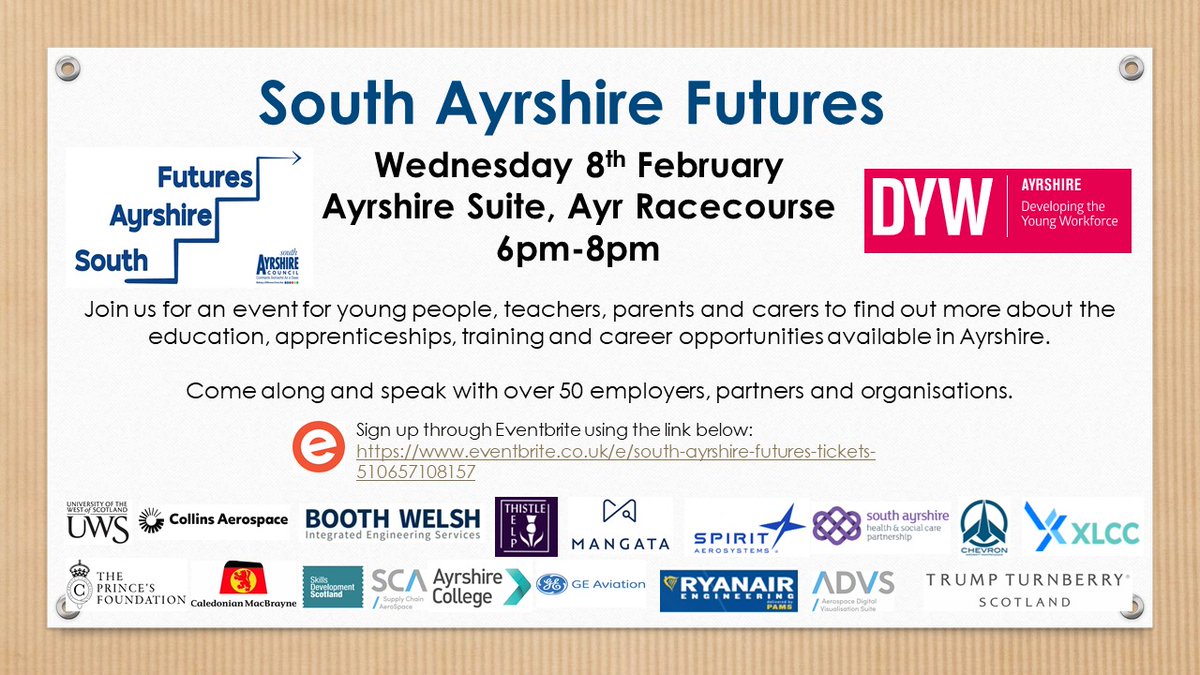 Carrick_Academy's tweet photo. South Ayrshire Futures are running an event for young people, teachers, parents and carers at @ayrracecourse on the 8th February.

To register for FREE follow the link: https://t.co/xuceoI9F16 https://t.co/Dqy6JMYCYT