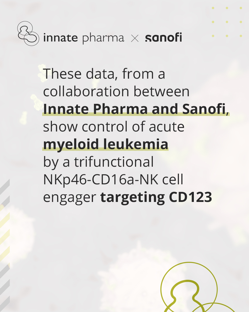 Yesterday, we were pleased to announce the publication of preclinical data with a trispecific NK cell engager in acute myeloid leukemia in @NatureBiotech Click here 👉 innate-pharma.com/media/all-pres… @sanofi #InnateImmunity #InnateImmune #Oncology #Cancer #NKcell #CellulesNK #ANKET