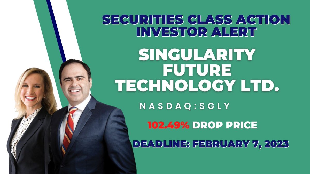 MergerAlerts's tweet image. Singularity Future Technology Ltd Class Action Lawsuit $SGLY

Deadline Next Week February 7, 2023, Learn More 👉 bit.ly/SingularityFut…

#NASDAQ #NasdaqListed #InvestorAlerts #stocks #stockmarketnews #StocksInNews #NYSE #investing