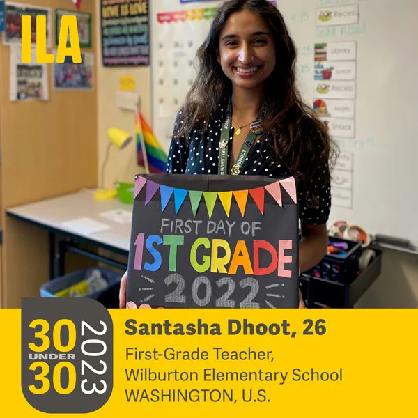 UW College of Education alumna and first grade teacher at Wilburton Elementary School, Santasha Dhoot, has been named one of the International Literacy Association’s 30 under 30 in Literacy! Congratulations, Santasha! buff.ly/3iCVXMt.