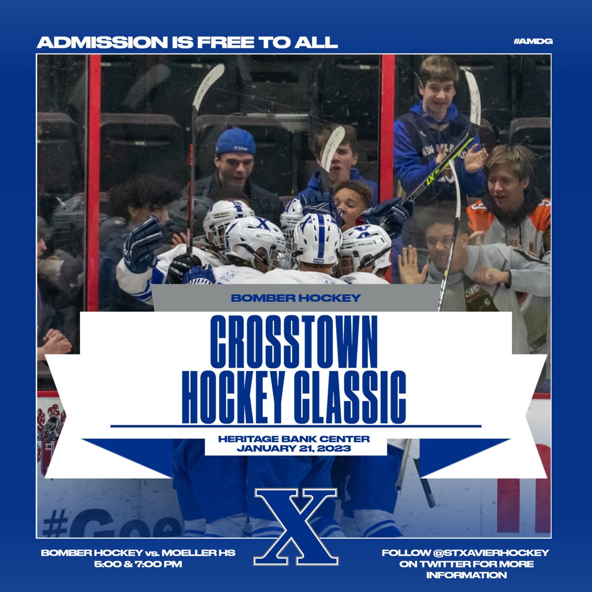 Please come out Sat Jan 21 to support St X Hockey for the Crosstown Hockey Classic (formerly GCL Night) vs. Moeller at Heritage Bank Center. Puck drops at 5 pm for JV and 7 pm for Varsity. Admission is free; spread the word!

Go Bombers!!