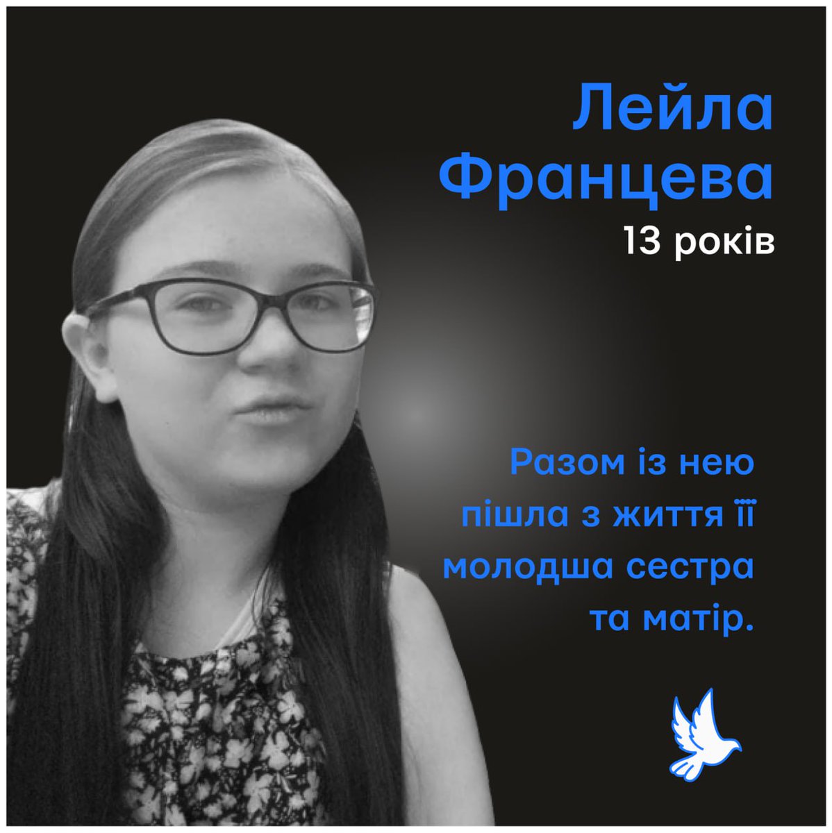 OlenaHalushka's tweet photo. russians killed in Dnipro 1yo Mykyta, 3yo Mykhailyna, 13yo Leila, 15yo Maria, and 17yo Maksym. Rest in peace, innocent angels. There are no words to express the feelings of entire Ukraine 
Photos: Memorial:killed by russia https://t.co/HTQUgbkGeh
