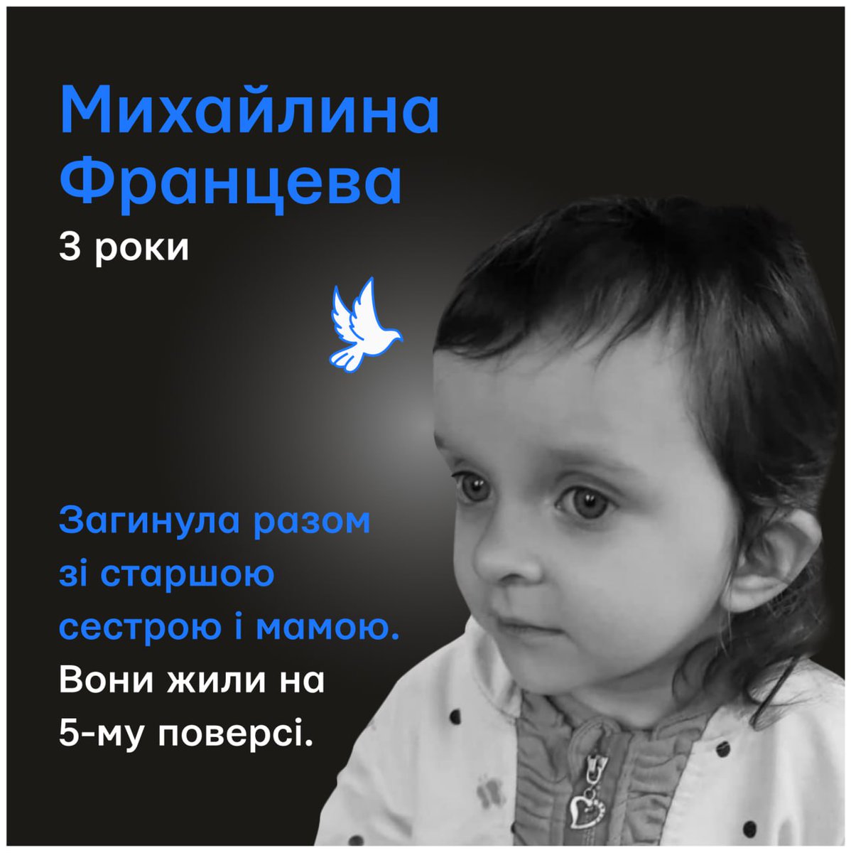 OlenaHalushka's tweet photo. russians killed in Dnipro 1yo Mykyta, 3yo Mykhailyna, 13yo Leila, 15yo Maria, and 17yo Maksym. Rest in peace, innocent angels. There are no words to express the feelings of entire Ukraine 
Photos: Memorial:killed by russia https://t.co/HTQUgbkGeh