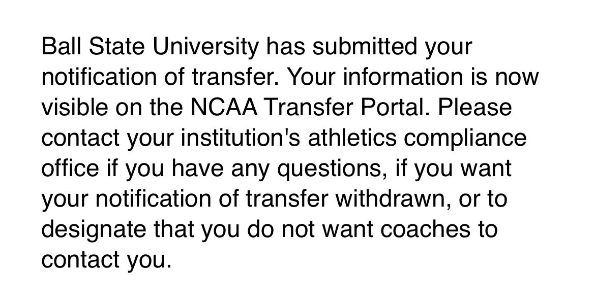 Officially in the Transfer Portal. 2 years of eligibility left!