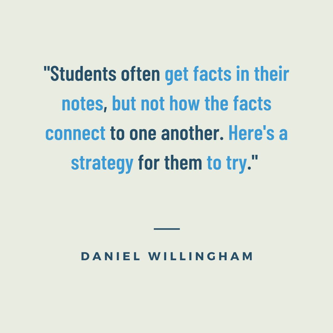 We came across this (brilliant) TikTok video over the weekend, where <a href="/DTWillingham/">Daniel Willingham</a> breaks down a strategy to help students connect facts ... a way for them to build knowledge and solidify learning. 📘
1/6