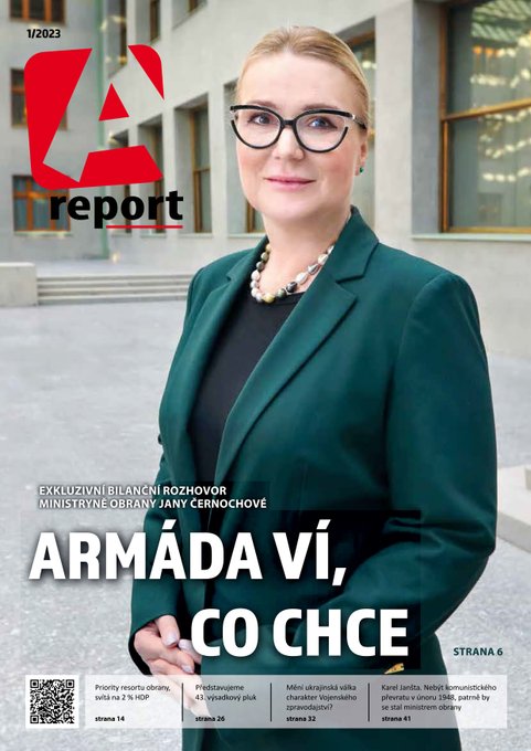 ObranaTweetuje's tweet photo. Bilanční rozhovor s ministryní obrany @jana_cernochova a jaké jsou její hlavní priority. Dále představení 43. výsadkového pluku či jakým způsobem válka na 🇺🇦 mění charakter vojenského zpravodajství.
To a mnohem více v lednovém čísle #Areport.
👉https://t.co/LjvbUgYUqw https://t.co/VCj250k7te