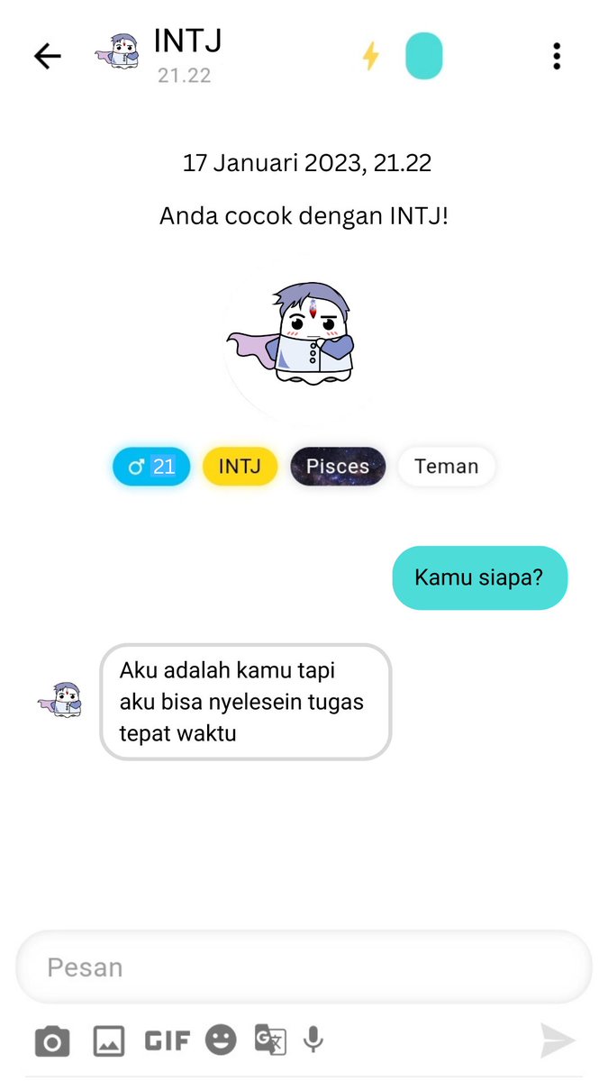 Boo_Indonesia's tweet photo. POV kamu sebagai INTP yang match sama INTJ di aplikasi Boo π€£π€£π€£
Kamu bakal bales apa?
#INTJ #INTP #memeINTJ #memeINTP #16personalities https://t.co/hHaDkkjVaI