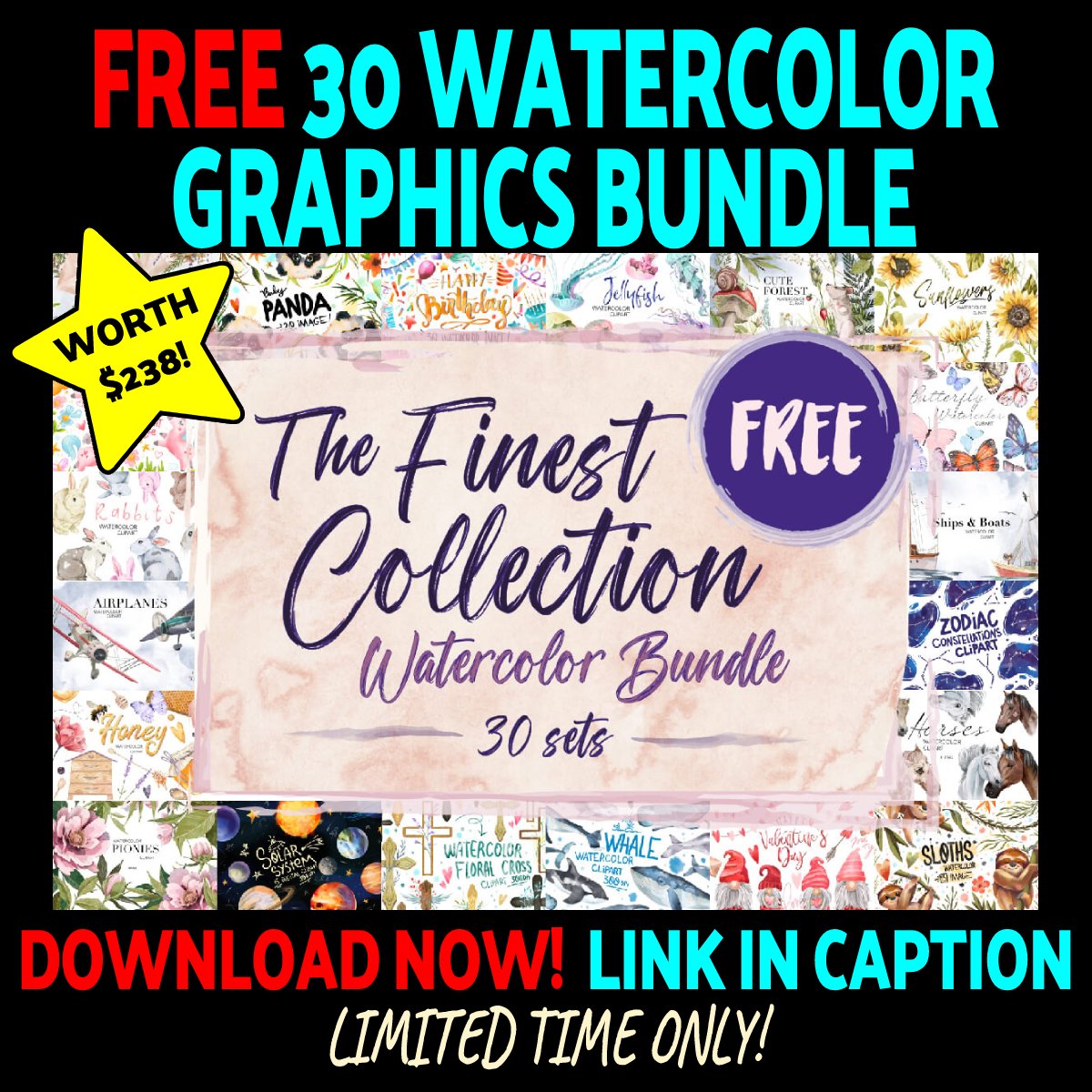 FREE Collection of 30 Watercolor bundles worth $238!
Hurry, download now before it expires.
creativefabrica.com/product/the-fi…

#graphicdesign #Giveaway #freestuff #clipart #freeclipart #watercolor #Watercolour #freegiveaway