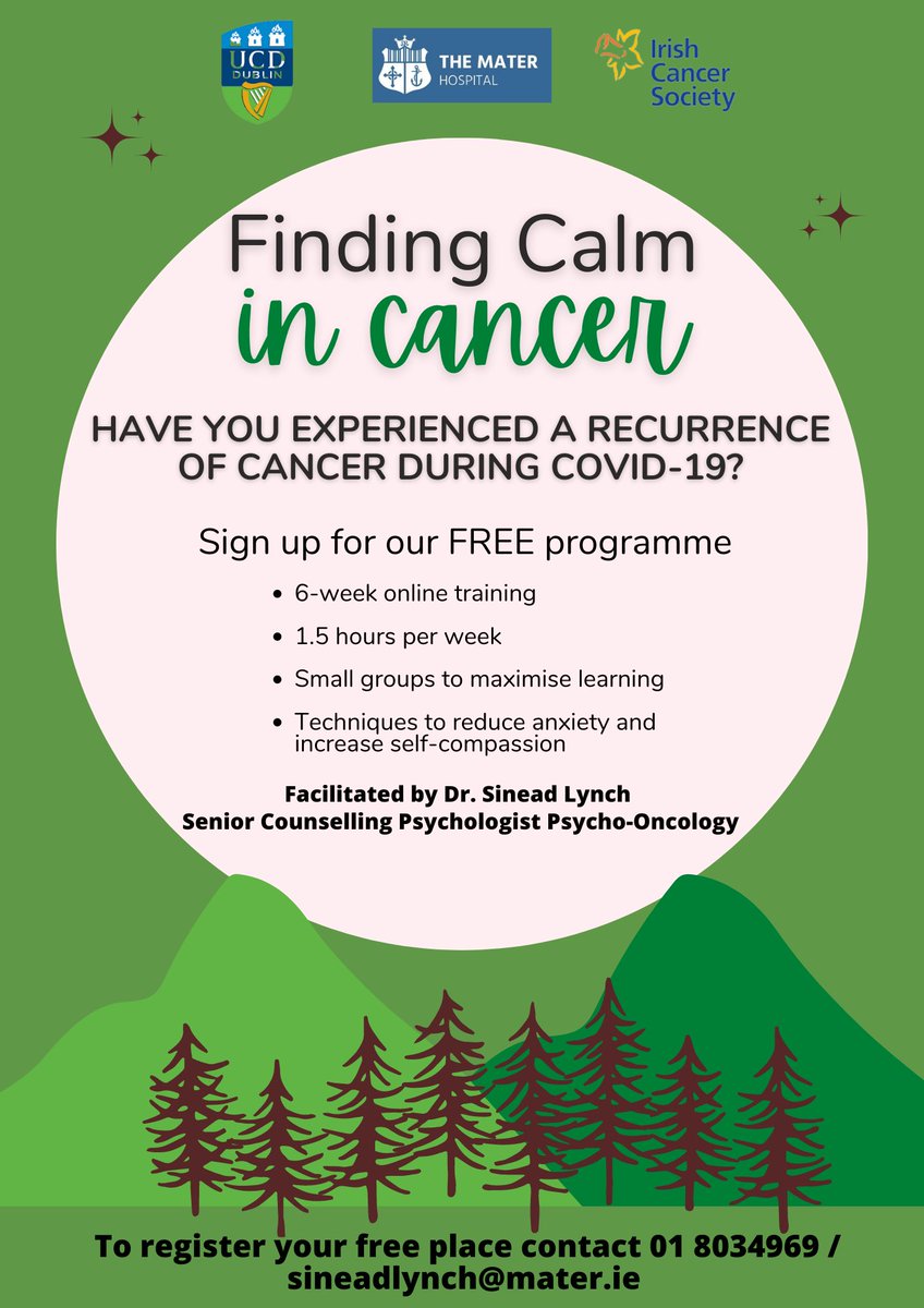 Finished Session 2 of our Finding #Calm in #Cancer workshop group 3 today. If you are interested in learning tools to help reduce anxiety and increase well-being please get in touch. Open to any <a href="/MaterCancer/">Mater Hospital Advanced Cancer Care</a> patient. Thanks to <a href="/IrishCancerSoc/">Irish Cancer Society</a>
<a href="/donalb5/">Donal Brennan</a>
Sign up info below.