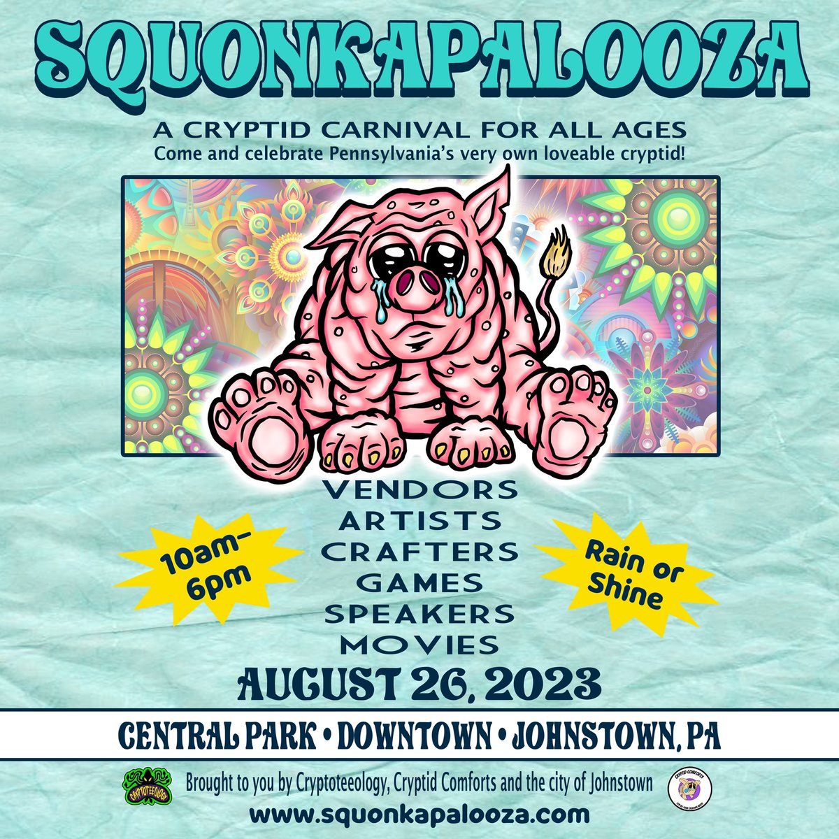 GET SQUONKED!

#cryptoteeology #cryptidcomforts #squonk #squonkapalooza #squonkfest2023 #squonkfest #cryptids #johnstownpa #westernpennsylvania #cambriacounty #cambriacountypa #artists #eventflyer #poster #posterdesign #illustration #vendorshow #centralparkjohnstown