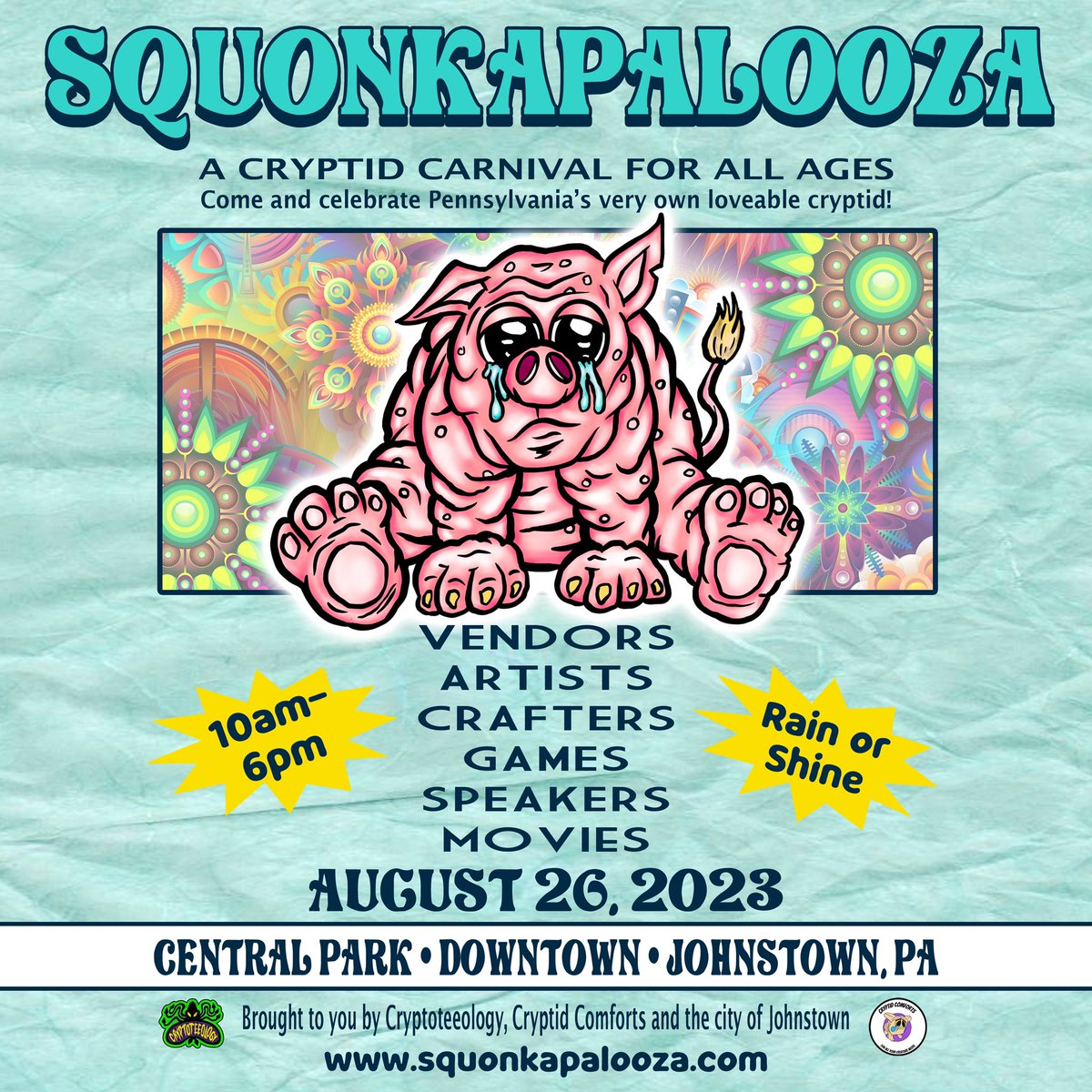 cryptoteeology's tweet photo. GET SQUONKED!
#cryptoteeology #cryptidcomforts #squonk #squonkapalooza #squonkfest2023 #squonkfest #cryptids #johnstownpa #westernpennsylvania #cambriacounty #cambriacountypa #artists #eventflyer #poster #posterdesign #illustration #vendorshow #centralparkjohnstown https://t.co/Mkae4btLJk