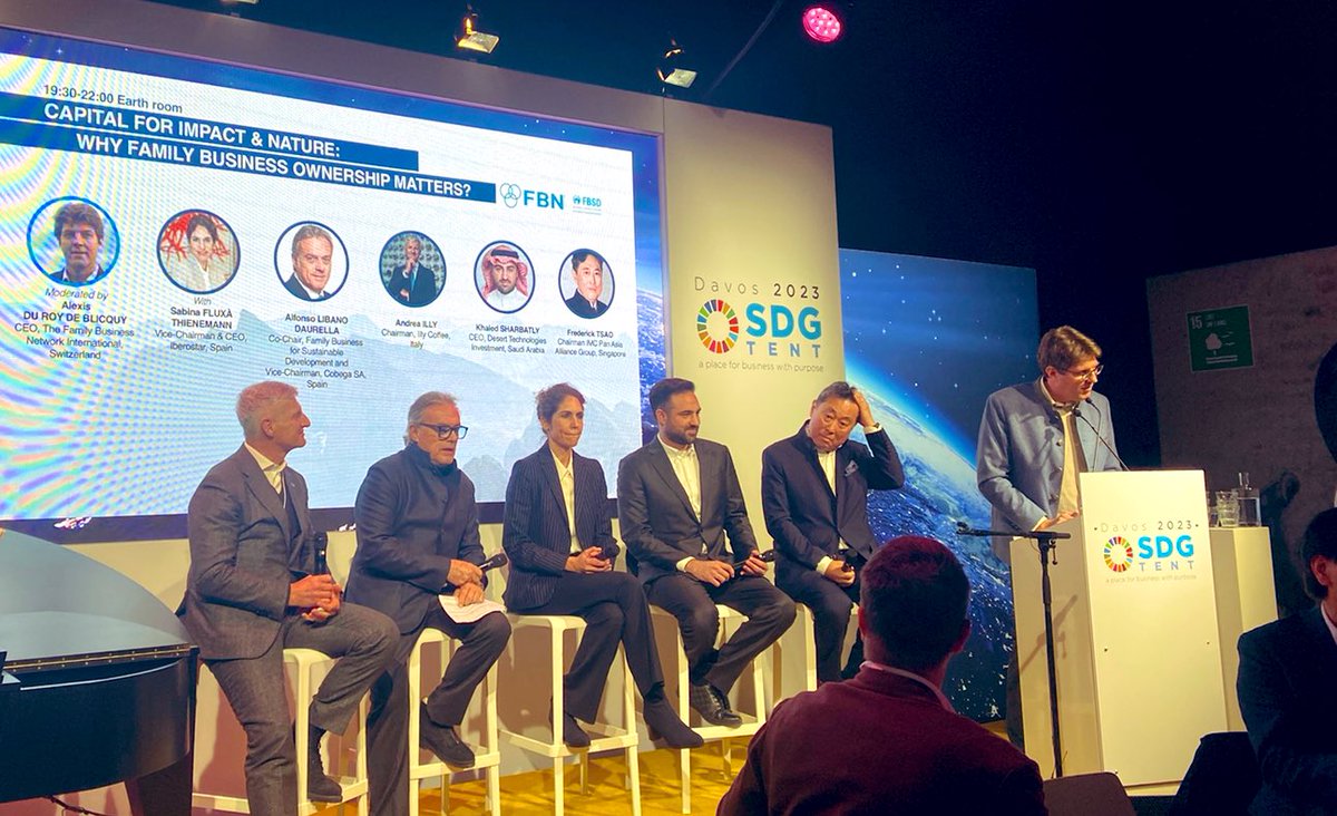Inspiring session by #familybusiness leaders at FBN InTent session on 
Nature &amp; Impact : why FB ownership matters. Thank you you for sharing your regenerative journeys  Khaled Sharbatly Sabina Fluxa Fred Tsao Andrea Illy Alfonso Libano <a href="/ASHoffmann58/">André Hoffmann</a> <a href="/Davos/">World Economic Forum</a>