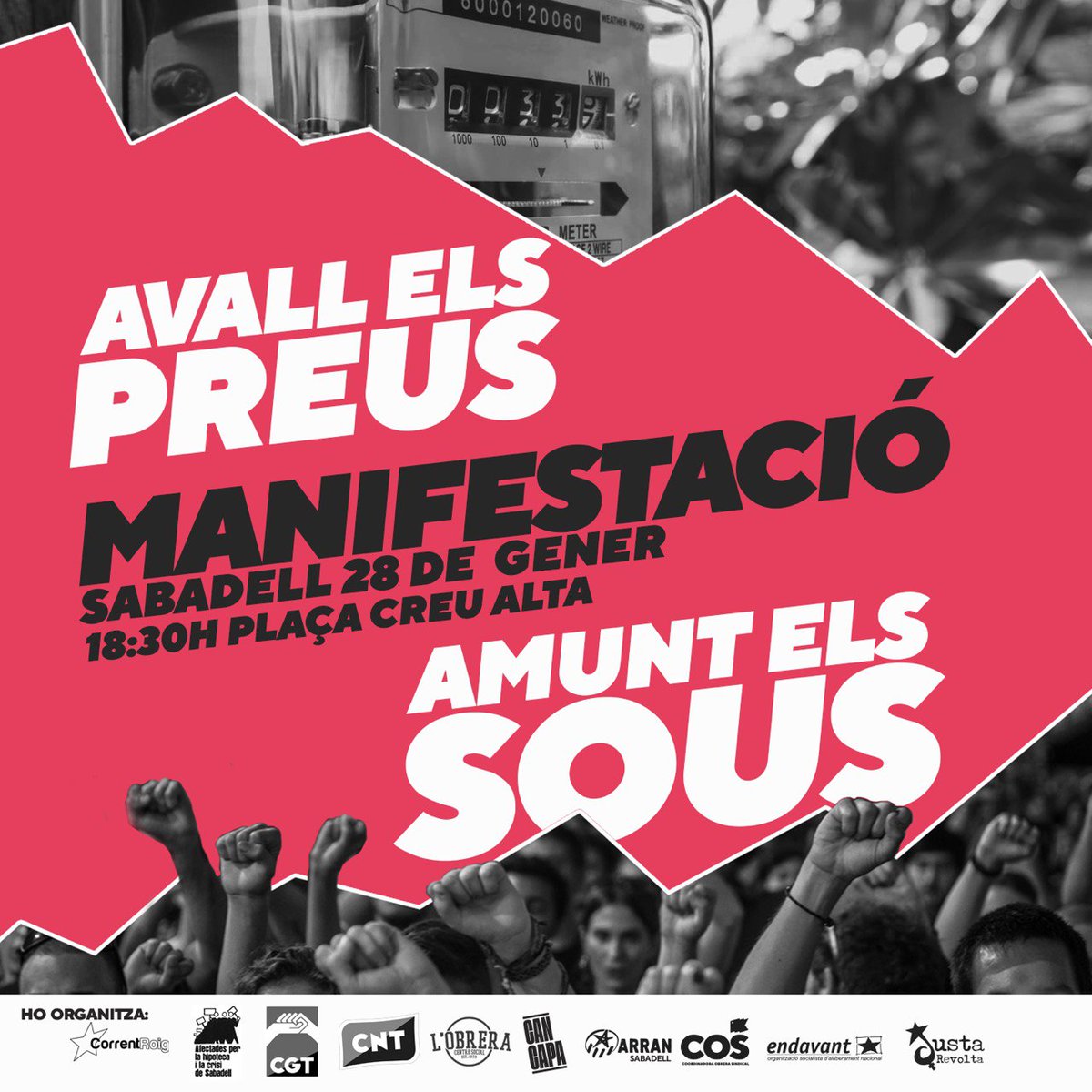 MPSabadell's tweet photo. 📣AVALL ELS PREUS AMUNT ELS SOUS

MANIFESTACIÓ:
🗓️28G
🕢18:30h
📍Pl. Creu Alta, Sabadell

No podem restar immòbils davant l’ofensiva capitalista que patim.

És el moment d'organitzar-nos contra l'augment de preus i batallar per una pujada de salaris que garanteixi una vida digna! https://t.co/j88uwCEE6d