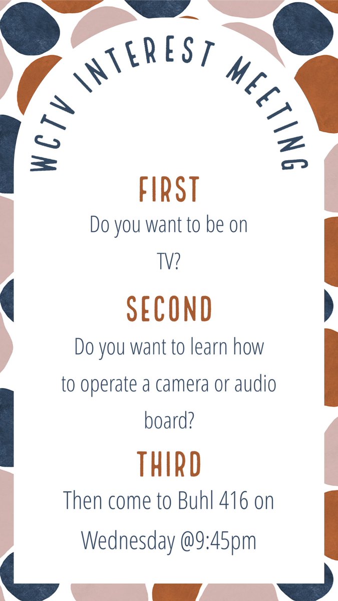 This Wednesday in Buhl 416!!! Come join the WCTV family!!
