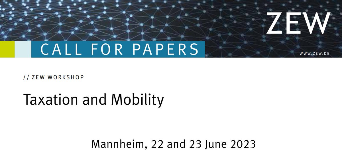 📢Call for Papers📢 We are organizing a workshop on Taxation and Mobility on 22 and 23 June 2023 in Mannheim at <a href="/zew_en/">ZEW_en</a>. We are pleased to welcome <a href="/landais_camille/">camille landais</a> as our keynote speaker! Looking forward to receive your submissions 😊
zew.de/taxmobility2023