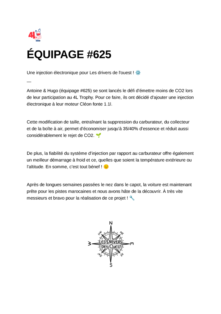 4L_Trophy's tweet photo. Projets #4Lab parrainés par @NorautoFr 🧪
Une 4L injection !⚙️
—
Antoine & Hugo se sont lancés le défi d’émettre moins de CO2 lors de leur participation au #4LTrophy2023. Découvrez leur projet !
+ d'infos sur le 𝟰𝗟 𝗟𝗮𝗯 x parrainé par #Norauto
👉 https://t.co/14vFqS03Qw https://t.co/bjITsLaqW1