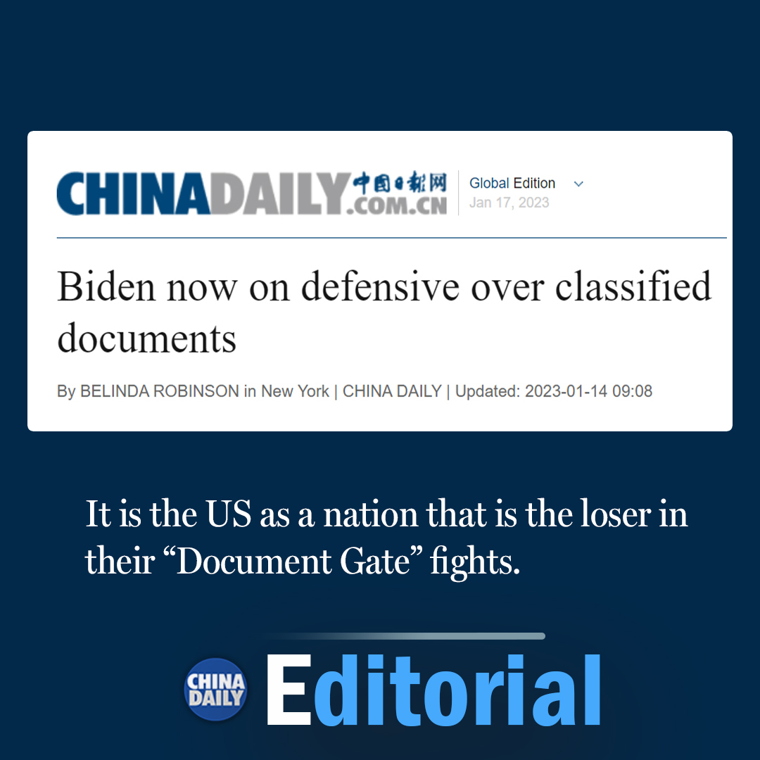 ChinaDaily's tweet image. #ChinaDailyEditorial
Neither Republicans nor Democrats care about wasting resources or maintaining the image of a functioning democracy, just so they can land knock out blows on each other in the #DocumentGate.
It is the US as a nation that is the loser in their fights.