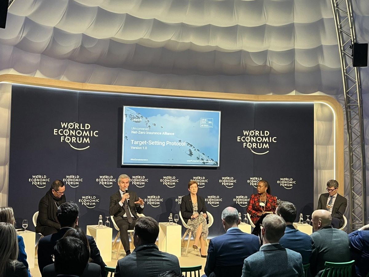 EBanzet's tweet photo. LIVE FROM DAVOS: Congratulations to the members of the UN-convened #NetZeroInsurance Alliance on the launch of the Alliance’s 1st Target-Setting Protocol https://t.co/uwWrGIklbV https://t.co/evwV4ykGuo