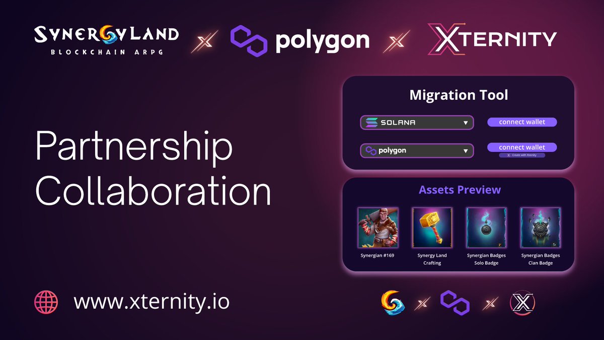Xternity_io's tweet photo. @SynergyLandGame, an epic blockchain multiplayer ARPG game, is migrating to the #Polygon, and they're teaming up with @Xternity_io, to make the migration process as smooth and seamless as possible.

Got a game you want to migrate across chains? 

https://t.co/556mMteaY8 https://t.co/GgN6esKJWm