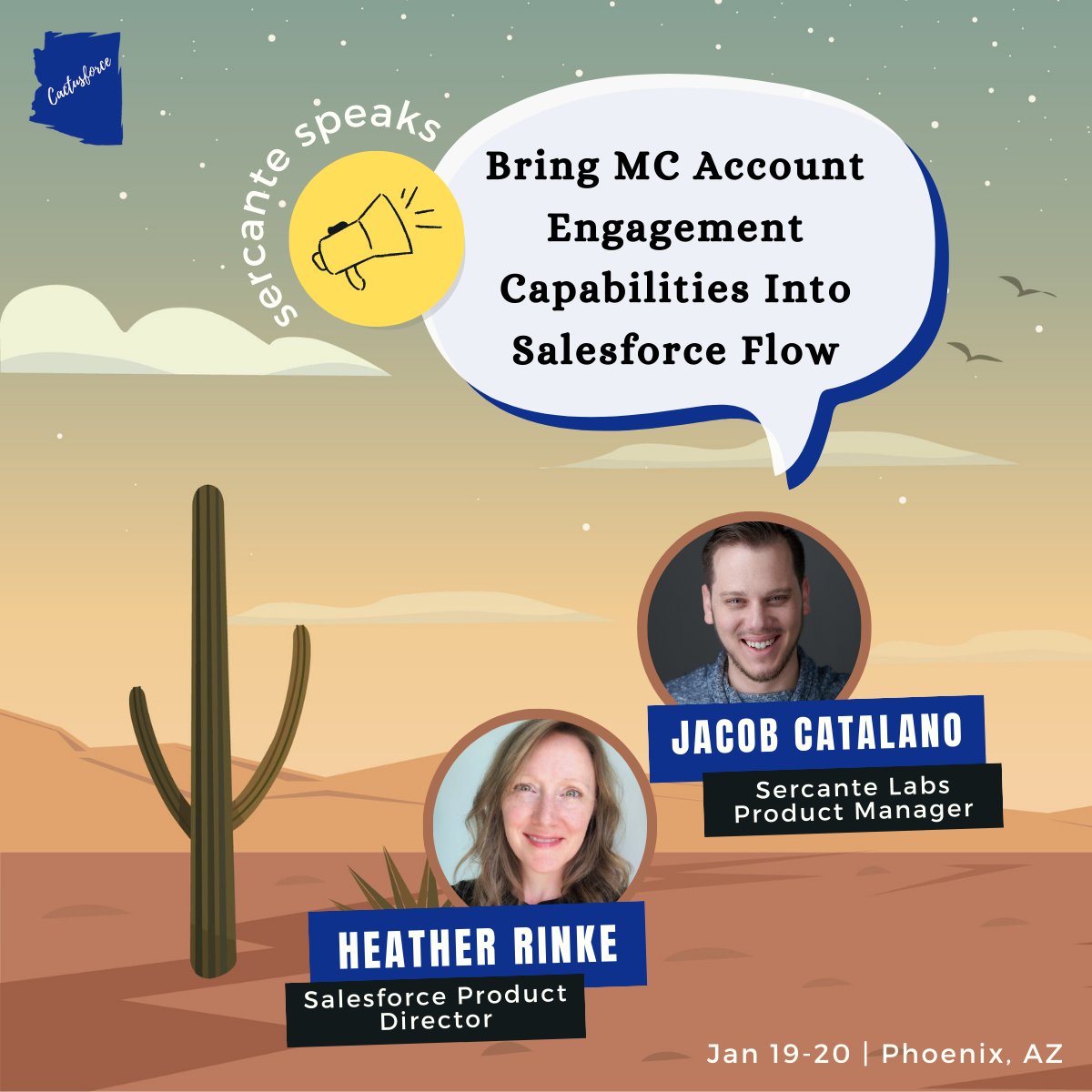 🌵 🏜️ #Sercante dragons back on the road! Heather and Jacob will be joining the #Salesforce community at #Cactusforce2023 this week. They'll be chatting about #SercanteLabs new app Flow Actions for Pardot. 

Register to join virtually - it's FREE! bit.ly/3CTRpIx