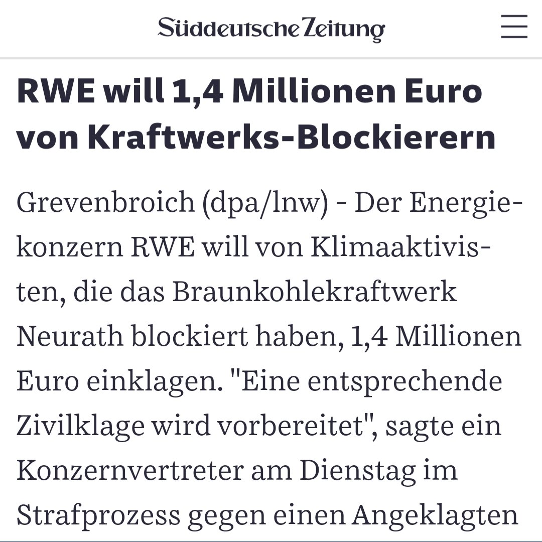 Wer uns an der Umweltzerstörung hindert, bekommt es mit unseren Anwälten zu tun. 😈

#Lützerath #GretaGoHome 
sueddeutsche.de/panorama/proze…