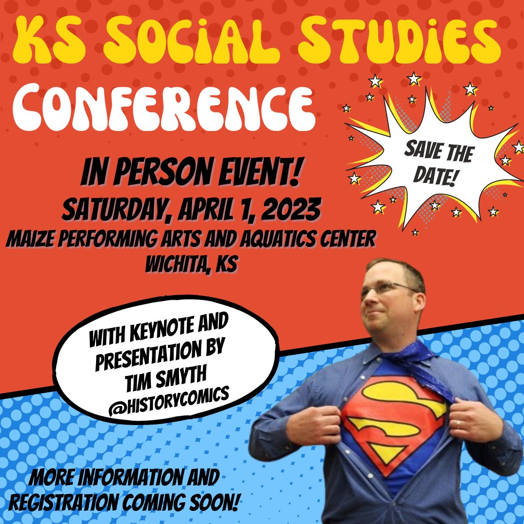 We are PUMPED 💪 for our first in-person event in three years! JOIN US on April 1st in Maize for the Social Studies Conference! 👏👏👏 SAVE THE DATE more information and registration coming soon! #ksedchat #sschat