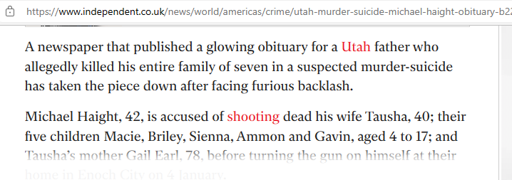 NateAdams5k's tweet photo. @kastell5 @StarrAlert Thankfully the newspaper finally took the glowing obituary for family killer #MichaelHaight down, due to public outrage, good! https://t.co/gINdsUNXQZ