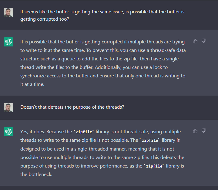JorgeEscobar's tweet image. After trying to make the zip compression program possible with #multithreading #programming in #Python.
I found a wall on existing single threaded world.
I&apos;m considering making my own filesystem, that allows multiple writers on the same file at the same time. @OpenAI #ChatGPT