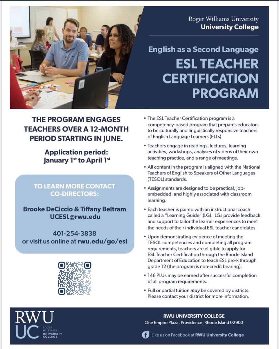 Informational session happening TODAY at 4pm! Register for an immediate zoom link and join us!!! connectuc.rwu.edu/portal/esl_inf… <a href="/BeltramTiffany/">Tiffany Beltram</a> @rwuuc <a href="/RIDeptEd/">Rhode Island Department of Education (RIDE)</a>