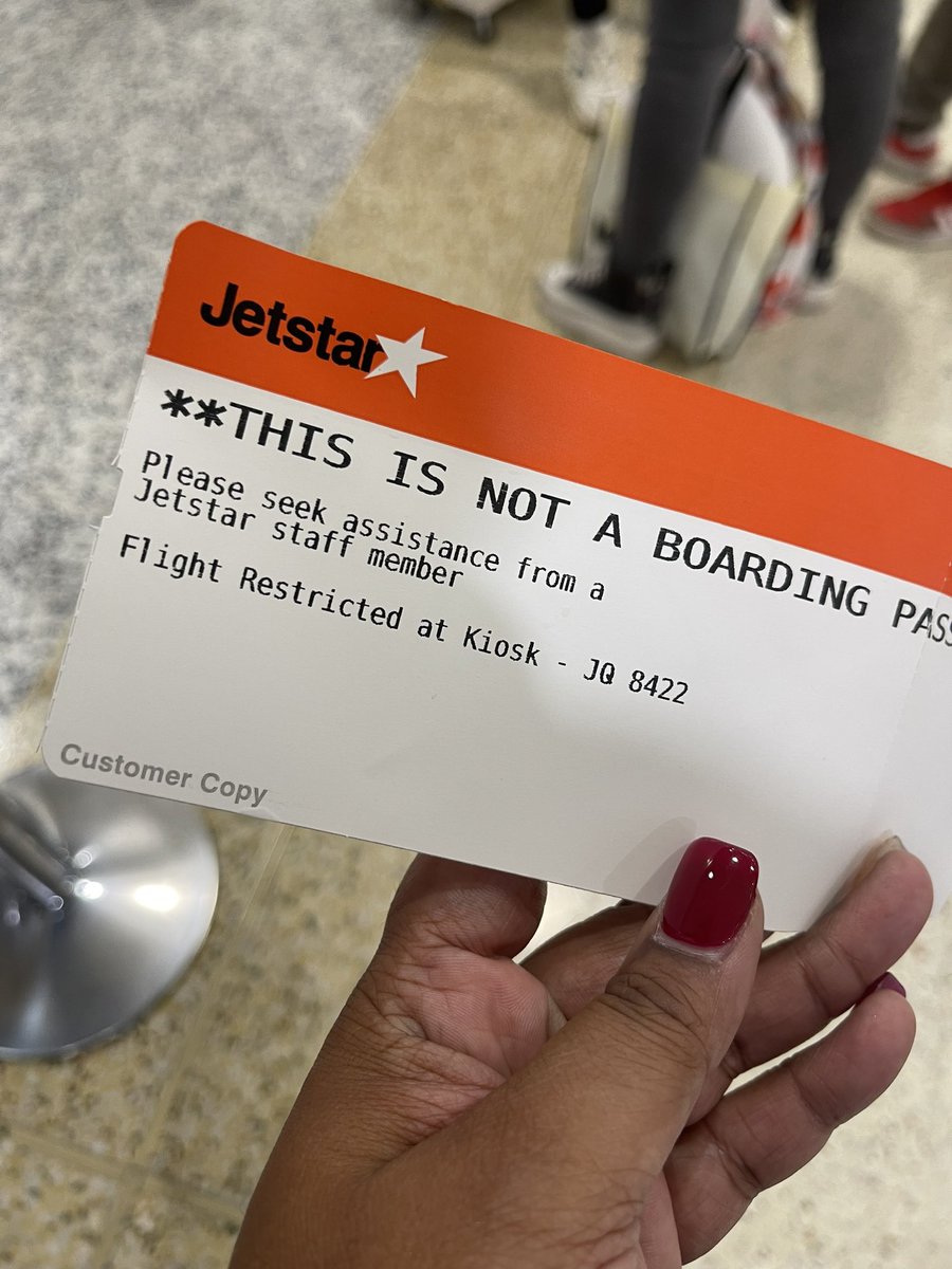 chosayeeda's tweet photo. The WORST customer service experience from @JetstarAirways. Our flight from Syd-Mel was at 7am and got cancelled at 2.45am! They rebooked us with @Qantas at 8.25am. On our arrival for check-in, the ticket said “seek assistance” from staff member. (Part 1) https://t.co/kCYZpopKPG