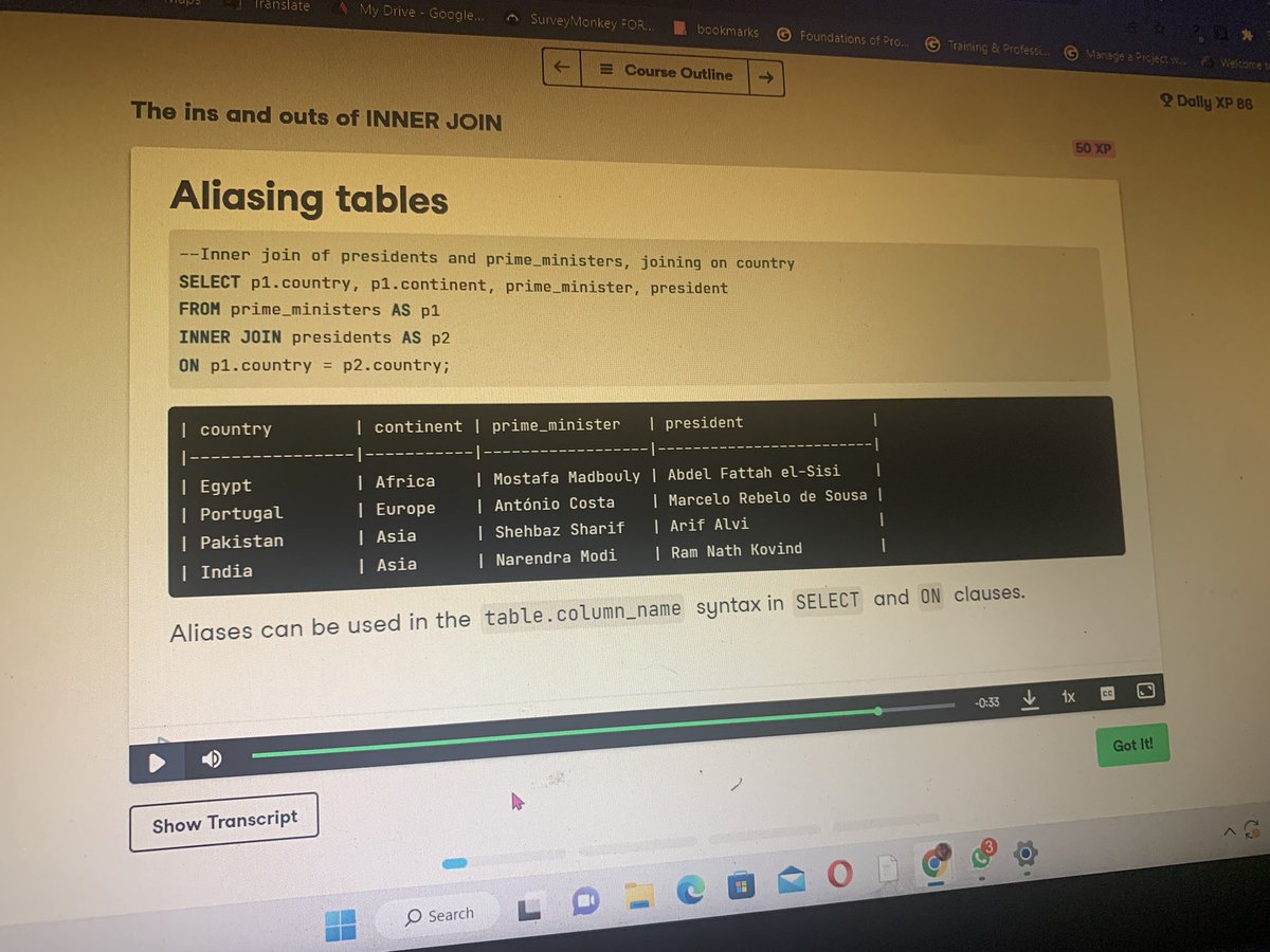 MgbakoGabriella's tweet photo. Day 7
✓Work with more than one table in SQL
✓ Use inner joins, outer joins and cross joins
✓ Leverage set theory, including unions, intersect, and except clauses
@WomenInDataAfri
#50daysofdatawithwida
#50daysofconsistency https://t.co/7hMXf66F8E