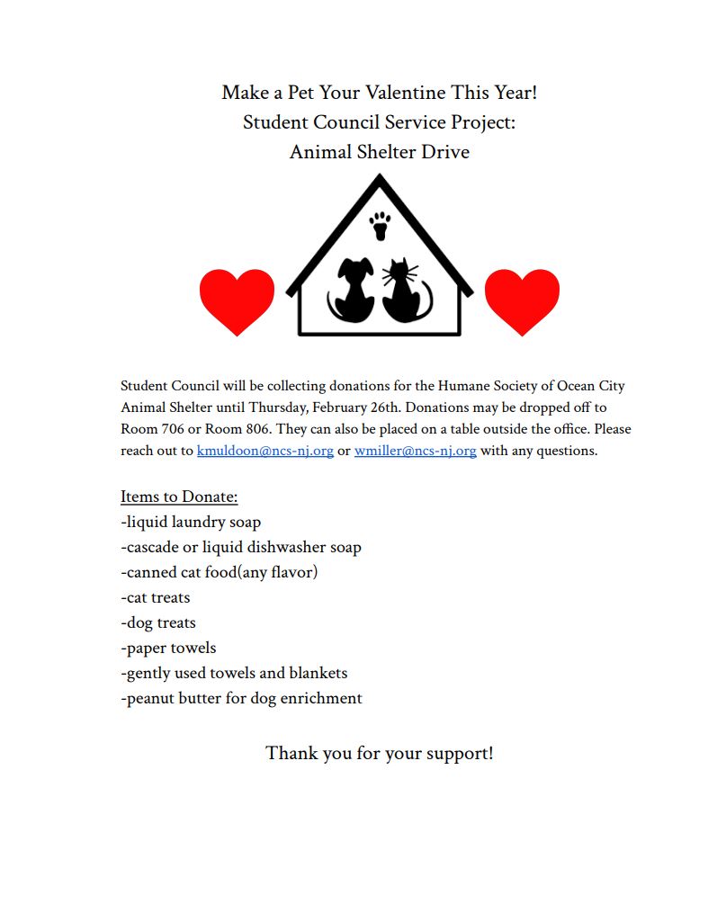 ncmsnj's tweet photo. Please see the attached flyer for an upcoming pet drive from Student Council. https://t.co/d35IKhn9jH