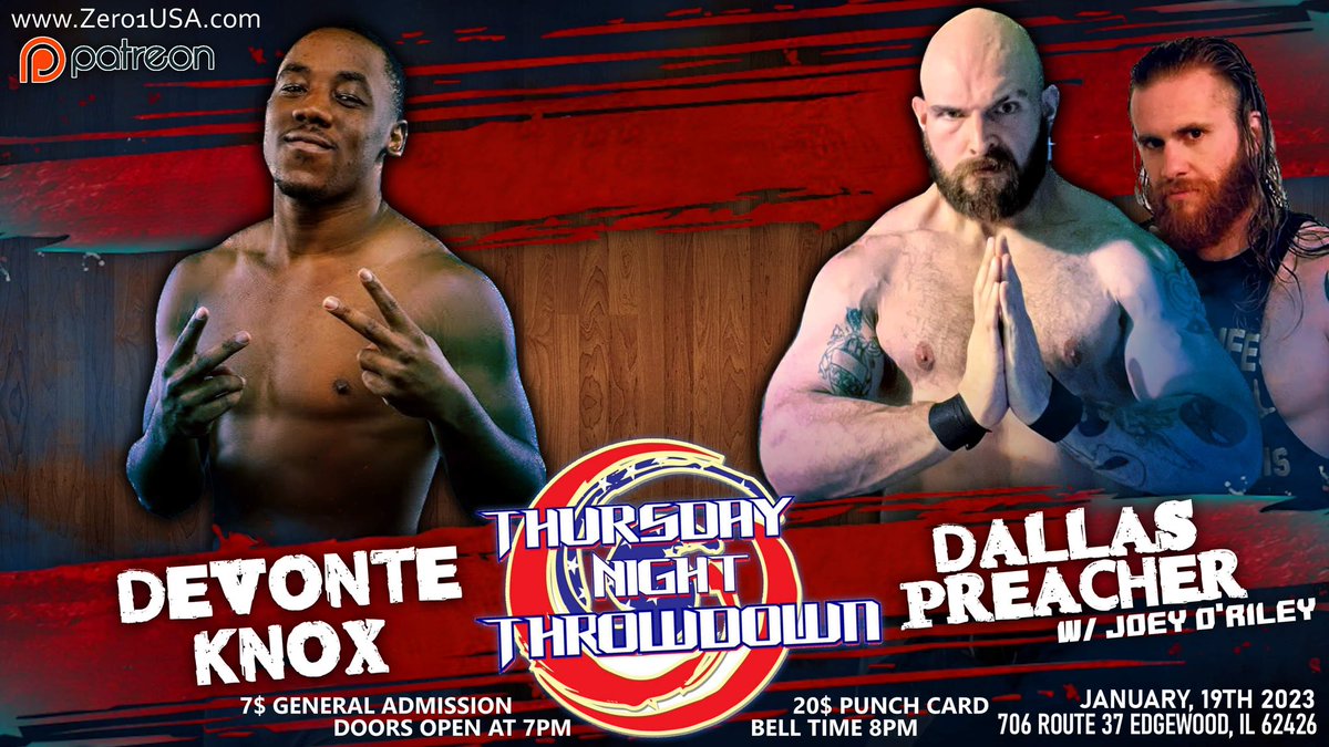 Zero1USAcom's tweet photo. Tickets are going fast for this weeks Thursday Night Throwdown!! @_theyaremax_ vs @PSI_Kennedy and @JoeyORiley11 vs @THE_PRODIGY_CMC are the double main events!! https://t.co/K9STvu6IpG https://t.co/NcODl30DWI