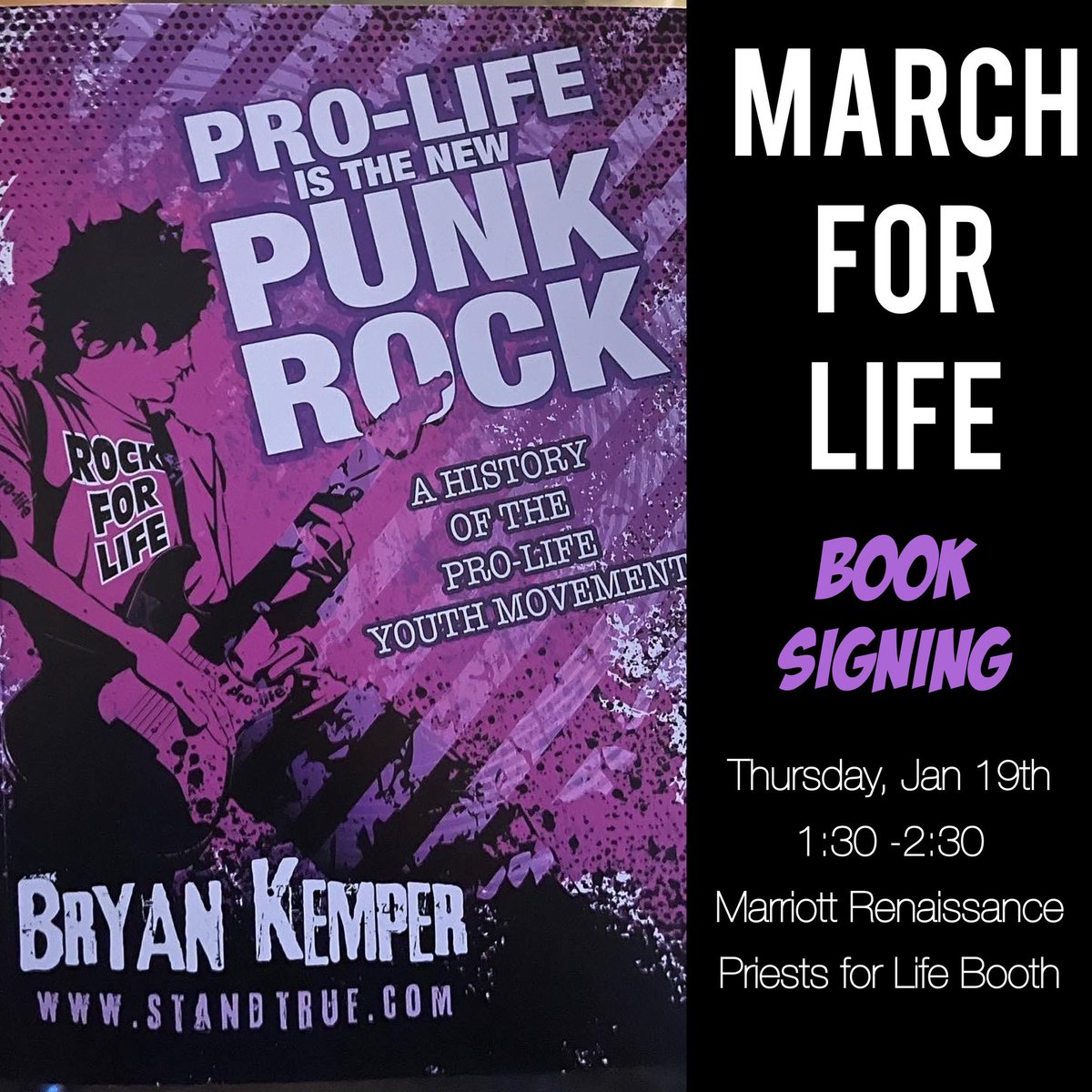 Friends if you will be at the March for Life I’ll be doing a book signing at the Priests for Life booth on Thursday from 1:30 - 2:30 at the Marriott Renaissance. Even if you don’t want a copy of my new book “Pro-life is the New Punk Rock”, come say hi. #whywemarch #whyimarch