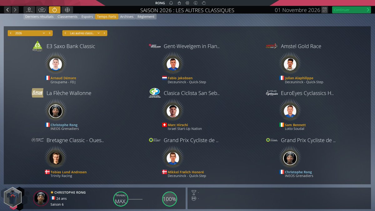 RongChristophe's tweet image. Aucun monument gagné en 2026 mais 2 classiques majeures et le Tour de Suisse dans les autres victoires notables #PCM2020