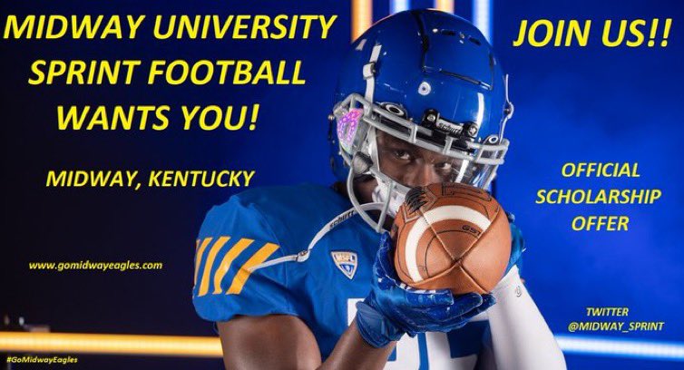 after a great conversation with coach Davis from <a href="/midway_sprint/">Midway University Football Team</a>. i have received my second offer to play collegiate football. i want to thank everyone that has supported me throughout this process