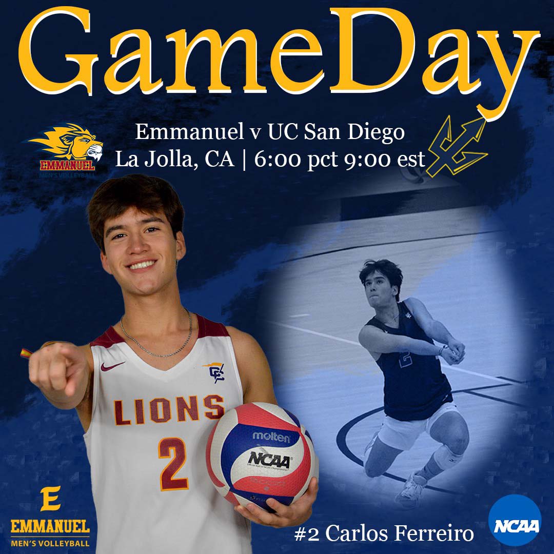 🚨GAMEDAY🚨

It’s our final game here in Cali as we take on UC San Diego tonight at 6:00 (9:00 est). Catch your 🦁 in action on ESPN+ 

#LionPride #goeclions #mensvolleyball #ncaabestkeptsecret #ncaamensvolleyball
