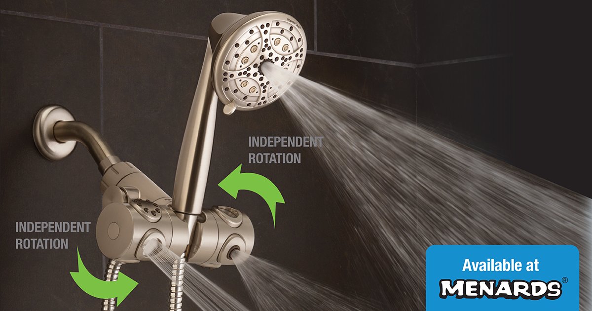 oxygenics's tweet image. A shower experience unlike any other! The Spin has 2 independent SpinJets that can be rotated individually or together to create 4 impressive spray settings. Available at @Menards here bit.ly/Spin_Soak_Mena… #spinwithsoak #30spraysettings #brushednickel #combo #showerhead #diy