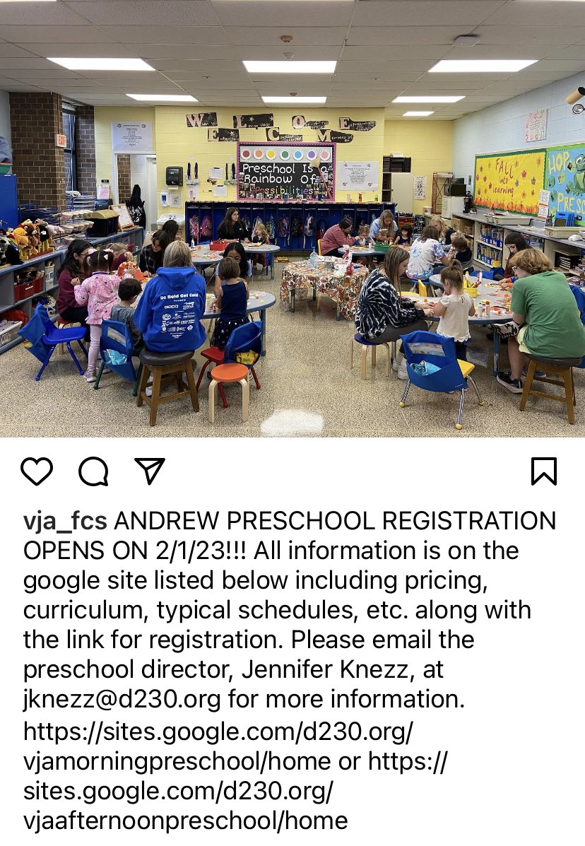 VJA_FCS's tweet photo. Andrew Preschool Registration on 2/1/23 https://t.co/wTJ38KBQpH